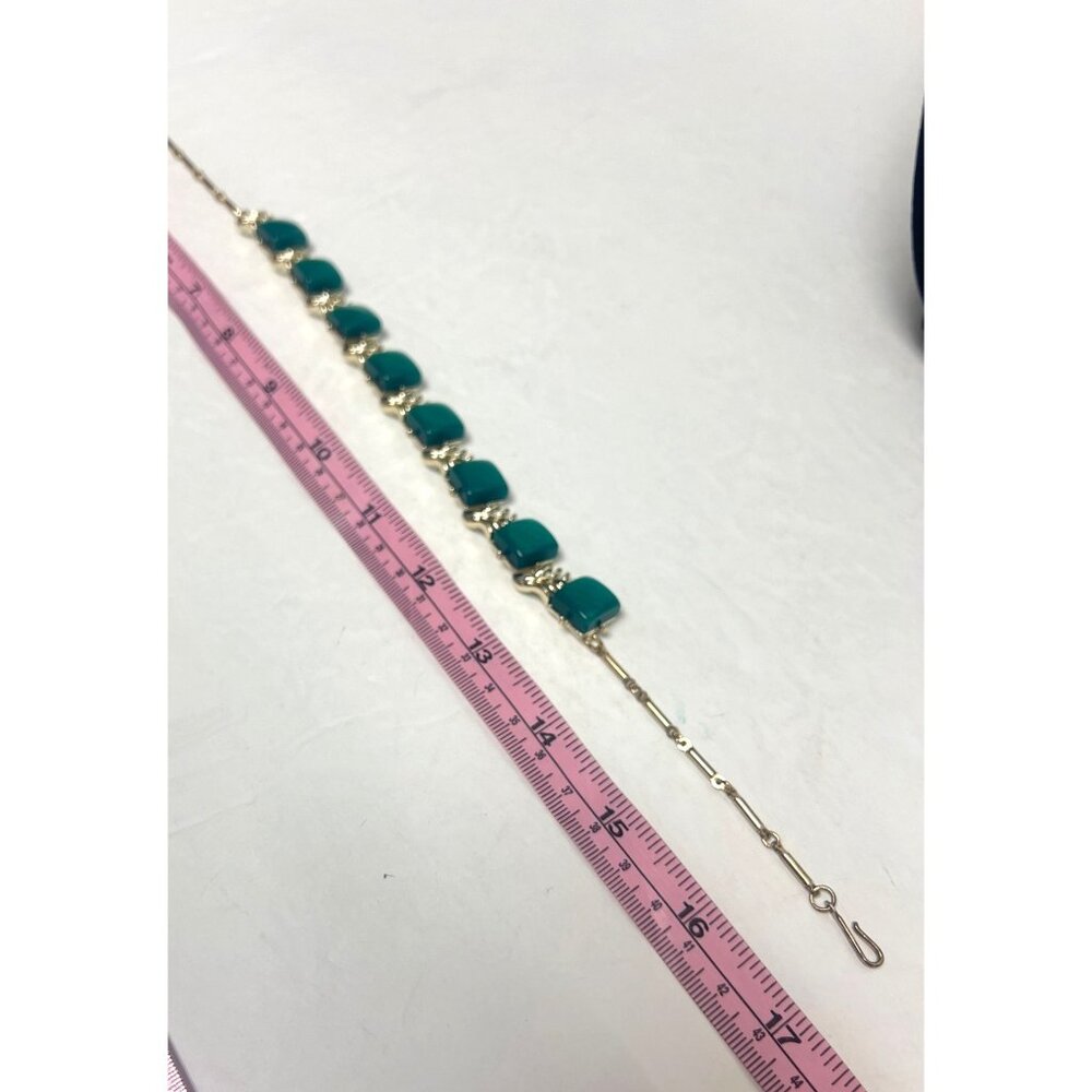 Coro Signed Vintage 1940's Green Turqouis Lucite Thermoset Silver Necklace - Picture 9 of 9